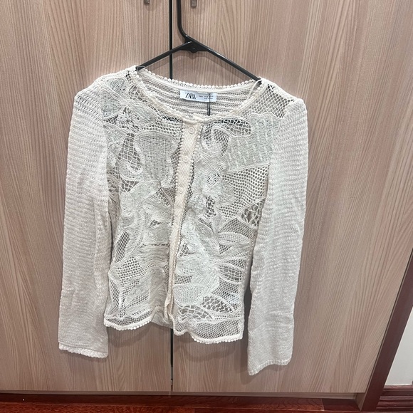 BNWT ZARA COMBINATION KNIT CARDIGAN LONG SLEEVES OFF WHITE/BEIGE MEDIUM - Picture 10 of 11